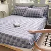 Sábana Bajera Ajustada de Algodón Cepillado Engrosado, Universal para Todas las Estaciones, Estampada, Completamente Cerrada, Resistente a la Suciedad, Cubre Cama Antideslizante de Algodón, Funda Protectora, Juego de Tres Piezas