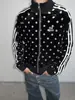 Chaqueta vintage de ante con estampado de lunares y cuello alto para hombre y mujer, otoño e invierno, hombro normal, cuello alto de rayas, abrigo corto casual