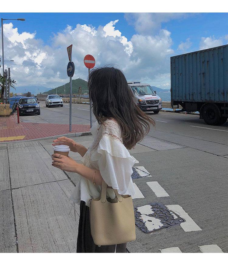 商品详情图_2024新款小仙女bi备荷叶边v领蕾丝上衣宽松短