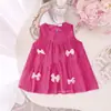 Vestido de Verano Nuevo Europeo y Americano Color Dopamina con Lazo Rojo Rosa Cuello Redondo Lindo y Dulce Ropa para Niñas y Niños