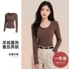 Camiseta base de cachemira y seda para otoño e invierno para mujer, cuello cuadrado, forrada de polar, cálida, corte ajustado, manga larga