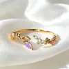 Anillo Abierto Ajustable Tilenny Estilo Ins Más Vendido Transfronterizo con Circonita para Mujer, Diseño Floral Dulce y Lindo