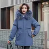 Chamarra parka para mujer, tres formas de usar, abrigo de longitud media de pelo sintético de conejo, estilo coreano, forro interior desmontable, cuello grande de pelo, abrigo de algodón de alta gama