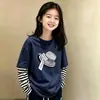 Camiseta de algodón puro para niña, estilo dos piezas falsas, manga larga, primavera y otoño, estilo coreano, camiseta básica elegante para niños mayores, top de moda infantil