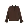 Atacado Transfronteiriço Roupas Femininas Item Quente Outono Novo Estilo Francês Gola Franzida Blusa Top Feminino Babado Manga Sino Estilo Suave Top