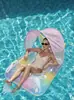 Cama Inflable Flotante de Sirena de Ensueño con Dosel para Adultos y Niños, Flotador Inflable para Agua con Respaldo, Sillón Lounge para Piscina al Aire Libre
