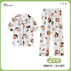 Pijama Infantil Estilo Coreano para Mujer de Manga Corta Imitación Algodón Conjunto de Ropa para Casa Caricatura Cárdigan Pantalones Cortos Pijama de Verano para Niños