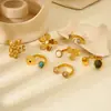 Anillo Abierto de Acero Inoxidable con Flor y Mariposa de Piedra Natural Transfronterizo Bañado en Oro de 18K Resistente al Agua Vintage Joyería de Alta Gama para Mujer