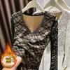 Blusa de Renda de Alto Padrão Estilo Francês Ningxin Yi para Mulheres, Estilo Puro Desejo Outono 2026 Gola V Manga Flare Malha Slim