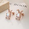 Plata de Ley 925 Lindo Conejo Piedra Lunar Aretes de Hilo para Mujer Lazo Oreja de Conejo Uña de Hueso ins Joyería Elegante para la Oreja