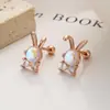 Pendientes de Hilo de Piedra Lunar de Conejo Lindos para Mujer Plata de Ley 925 Hueso de Oreja de Conejo Piedra Lunar Joyería de Oreja de Sentido Avanzado ins