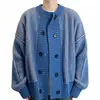 Diseño abrigo suéter cárdigan tejido cuello redondo top holgado de doble botonadura casual retro a rayas nicho estilo vertical
