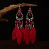 Nuevos Pendientes de Plumas Estilo Bohemio para Mujer, Pendientes Largos Irregulares de Piedra Natural Vintage Transfronterizos, Pendientes Étnicos
