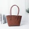 Bolsa de Rattan Estilo Artesanal de Celebridade da Internet Gatinho, Bolsa de Mão com Alça de Bambu, Presente Souvenir, Bolsa de Casamento com Trama Diagonal, Bolsa de Presente