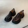 Mocasines Retro con Plataforma de Suela Gruesa para Mujer, Estilo Británico, Slip-On de Corte Profundo con Punta Redonda, Zapatos de Piel