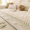 Almofada Grossa de Sofá de Inverno 2025 Novo Estilo Creme Almofada de Pelo de Coelho Tecido de Cobertura de Sofá Quente Antiderrapante