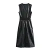 Vestido Elegante de Cuero Sintético sin Mangas Ajustado para Mujer Estilo Europeo y Americano Transfronterizo 2026 Nueva Moda con Cinturón 4369252