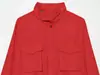Camisa larga de otoño para mujer estilo europeo y americano, color rojo, con decoración de bolsillo 1566