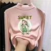 Camiseta térmica para niña con forro de polar, cuello semi-alto, camiseta gruesa, nuevo estilo otoño/invierno 2026, tejido cepillado, para niños de talla mediana y grande