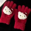 Luvas de Pelúcia Quentes Tricotadas de Cinco Dedos com Gatinho de Strass para Mulheres no Inverno, Versáteis à Prova de Frio e Vento para Ciclismo, Aconchegantes
