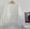 Cárdigan de punto de algodón y lino para mujer, estilo étnico, tejido teñible con embrión blanco, venta al por mayor