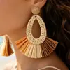 Joyería de Estilo Europeo y Americano, Pendientes de Rafia Estilo Vacaciones Bohemio, Modernos y Exagerados, Pendientes Tejidos Hechos a Mano de Alta Gama