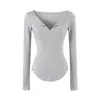 Estilo Ligeramente Maduro Elegante Cuello en V con Dobladillo Manga Larga Top Otoño/Invierno Capa Base Dobladillo Curvo Camiseta Base Adelgazante