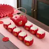 Set de Ceremonia de Té para Celebración de Boda, Suministros de Compromiso Estilo Chino, Bandeja Roja de Dote Nupcial, Tetera, Caja de Regalo para Juego de Té