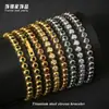 Pulseira Tennis Colorida de Aço Titânio com Zircônia Full Diamond Luz Verde Luxo High-End Hip-Hop Europeu e Americano Pulseira de Aço Inoxidável Europeu e Americano