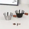 Mango de Madera de Haya Taza Medidora para Espresso Italiano Acero Inoxidable con Escala Jarra Pequeña para Leche Taza Receptora de Extracción de Líquido de Café