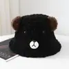 Invierno Cálido Lindo Oreja de Oso Felpa Sombrero de Pescador Espesado Elegante a Prueba de Frío Dibujos Animados Cabeza Grande Versátil Sombrero de Cubo