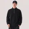 Sudadera de hombre de lujo ligero para primavera y otoño, con textura de sarga, media cremallera, cuello alto, costuras visibles, corte holgado, top casual retro de manga larga