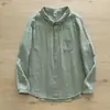 Camisa de Gaze de Algodão Dupla Camada com Manga Longa para Mulheres, Gola Pontuda Artística Pequena, Simples e Versátil, Caimento Solto, Top de Gaze de Algodão Tipo Bebê
