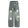 Jeans Bordados de Oso de Dibujos Animados Lavados Estilo Retro Americano para Hombres y Mujeres Nuevo Estilo 2026 Pantalones Casuales Anchos Rectos Sueltos