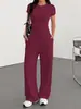 Nuevo Producto Europeo y Americano de Amazon 2026: Conjunto Casual de Color Sólido con Mangas Largas, Top y Pantalones de Pierna Ancha de Cintura Alta, Ropa Deportiva