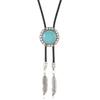 Collar Transfronterizo Estilo Nuevo Retro Azul Turquesa Flor Vintage Estrella de Cinco Puntas Disco Cruzado Piel de Vaca para Hombres y Mujeres
