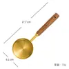 Taza medidora de acero inoxidable chapada en oro, Cuchara medidora con mango de madera de acacia, Cuchara medidora, Herramienta de medición, Juego de ocho piezas, Herramientas de cocina para hornear