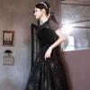 Vestido de Noite para Exame de Arte Negra para Mulheres 2026 Novo Estilo Elegante para Banquete Hostess Saia Longa para Mulheres com Temperamento Elegante