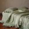 Conjunto de quatro peças em renda de cor sólida estilo princesa, Lyocell Tencel com aspecto lavado à areia, toque sedoso e fresco para dormir sem roupa, têxtil de cama para casa