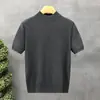 Camiseta de Tricô com Manga Curta para Homens, Gola Meia-Alta, Textura Canelada, Estilo Old Money, Seda de Gelo, Verão, Atacado de Fábrica Transfronteiriço