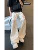 Jeans Masculino Reto Largo de Perna Larga Americano High Street com Manchas de Tinta e Design Rasgado, Marca Tendência, Calça Flare Estilosa com Grafite