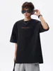 Camiseta Cleanf Verde Escuro Bordada Gola Pequena Masculina Verão Novo Estilo Estilo Hong Kong Solta Casual Pulôver Top Tendência