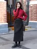 Nova Moda Outono/Inverno Versátil Emagrecedora Saia Feminina Estilo Coreano Simples Versátil Cor Sólida Lantejoulas Lã Saia Longa