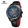 Nuevo Reloj Mecánico Impermeable Forsining con Cristal Azul Moda Casual para Hombre Mecánico Semi-Automático Hueco