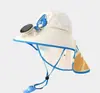 Ventilador a Energia Solar Chapéu de Sol Infantil, Chapéu de Sol com Bloqueio UV para Meninos e Meninas, Apito de Carregamento USB, Aba Larga com Proteção para Pescoço