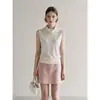 Estilo simple, cuello con volantes, top de punto sin mangas para mujer, nueva colección de principios de otoño 2026, corte ajustado, favorecedor y elegante top 25702