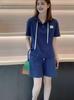 Traje deportivo informal de moda para mujer, verano 2024, nuevo, estilo coreano, suelto, adelgazante, talla grande, conjunto de dos piezas de manga corta para mujer