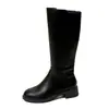 Otoño e Invierno 2025 Nuevas Botas Largas de Caballero para Mujer de Talla Grande Transfronteriza para Exportación Tacón Grueso Versátiles Botas Largas de Cuero para Mujer