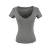 Camiseta sexy de manga corta para chica con cintura ceñida y escote en V profundo, Top versátil de fitness Tencel Lyocell
