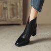 Botas de Moda Cuadradas para Mujer 2026 Nuevas Botines Estilo Francés Primavera y Otoño Botines Chelsea con Forro de Lana Tacón Alto Botas Individuales de Tacón Grueso Negro